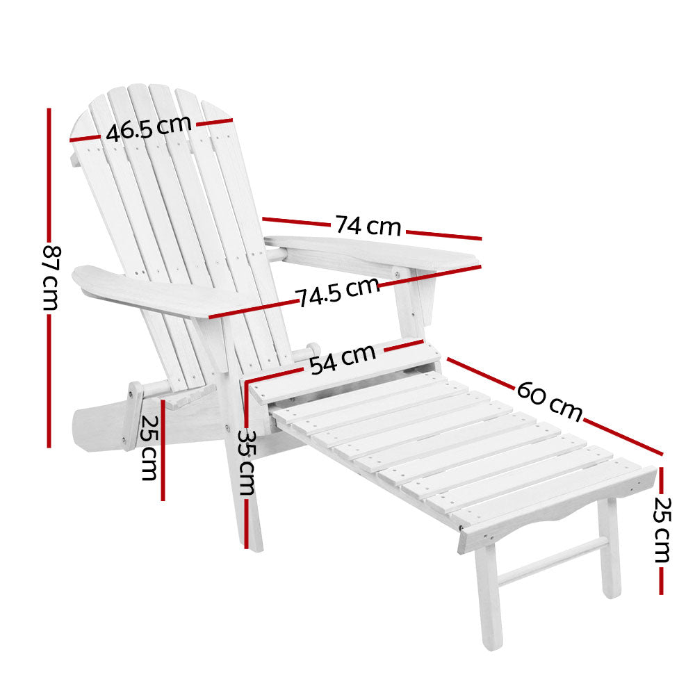 Sun Lounge Outdoor Chairs Wooden Foldable Patio Furniture Adirondack White