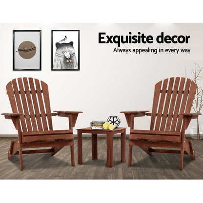 3PC Outdoor Setting Beach Chairs Table Wooden Adirondack Lounge Garden