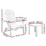 3 Piece Outdoor Adirondack Beach Chair and Table Set - White