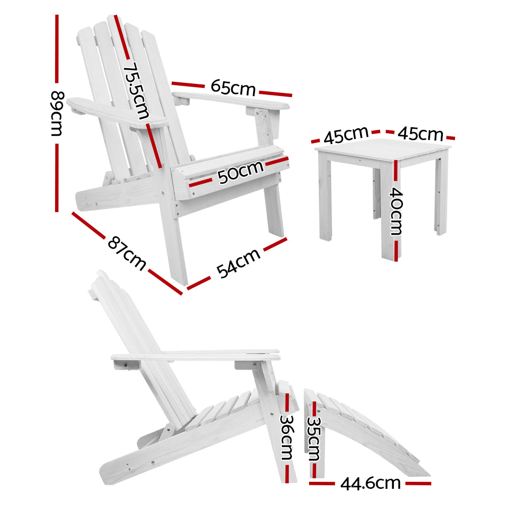 Adirondack Outdoor Table And Chairs Set - White Wood