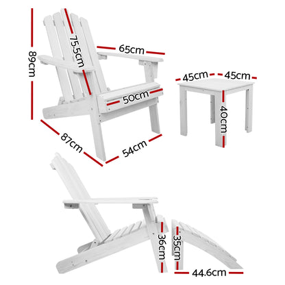 Adirondack Outdoor Table And Chairs Set - White Wood