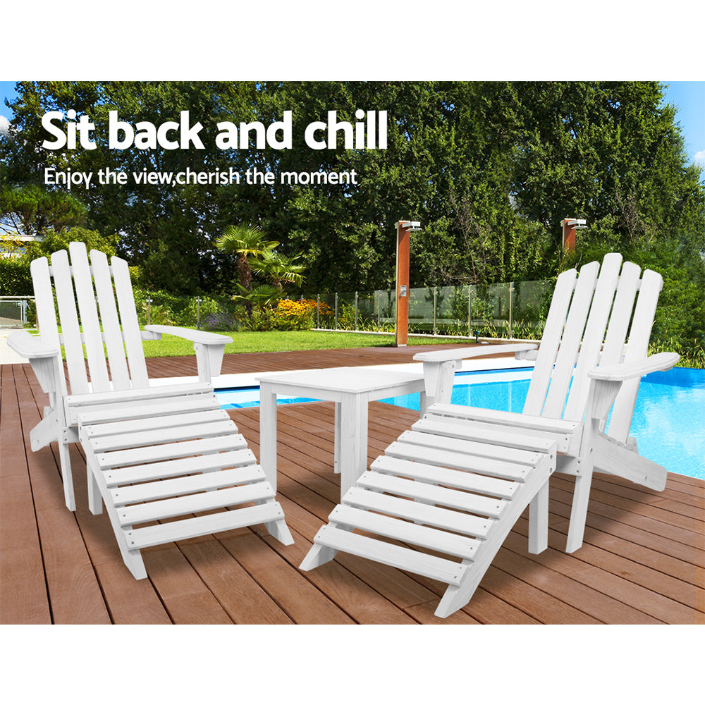 Adirondack Outdoor Table And Chairs Set - White Wood