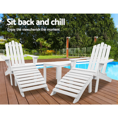 Adirondack Outdoor Table And Chairs Set - White Wood