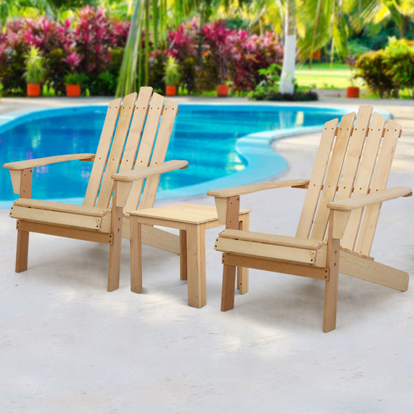  Outdoor Sun Lounge Beach Chairs Table Setting Wooden Adirondack Patio Natural Wood Chair