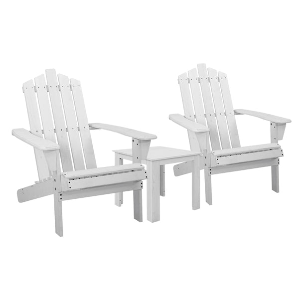  Outdoor Sun Lounge Beach Chairs Table Setting Wooden Adirondack Patio Chair White