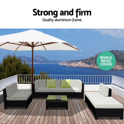 7-Piece Wicker Outdoor Sofa Set - Seat Cover Included