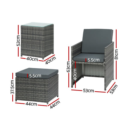 5-Piece Wicker Bistro Set - Grey Outdoor Furniture