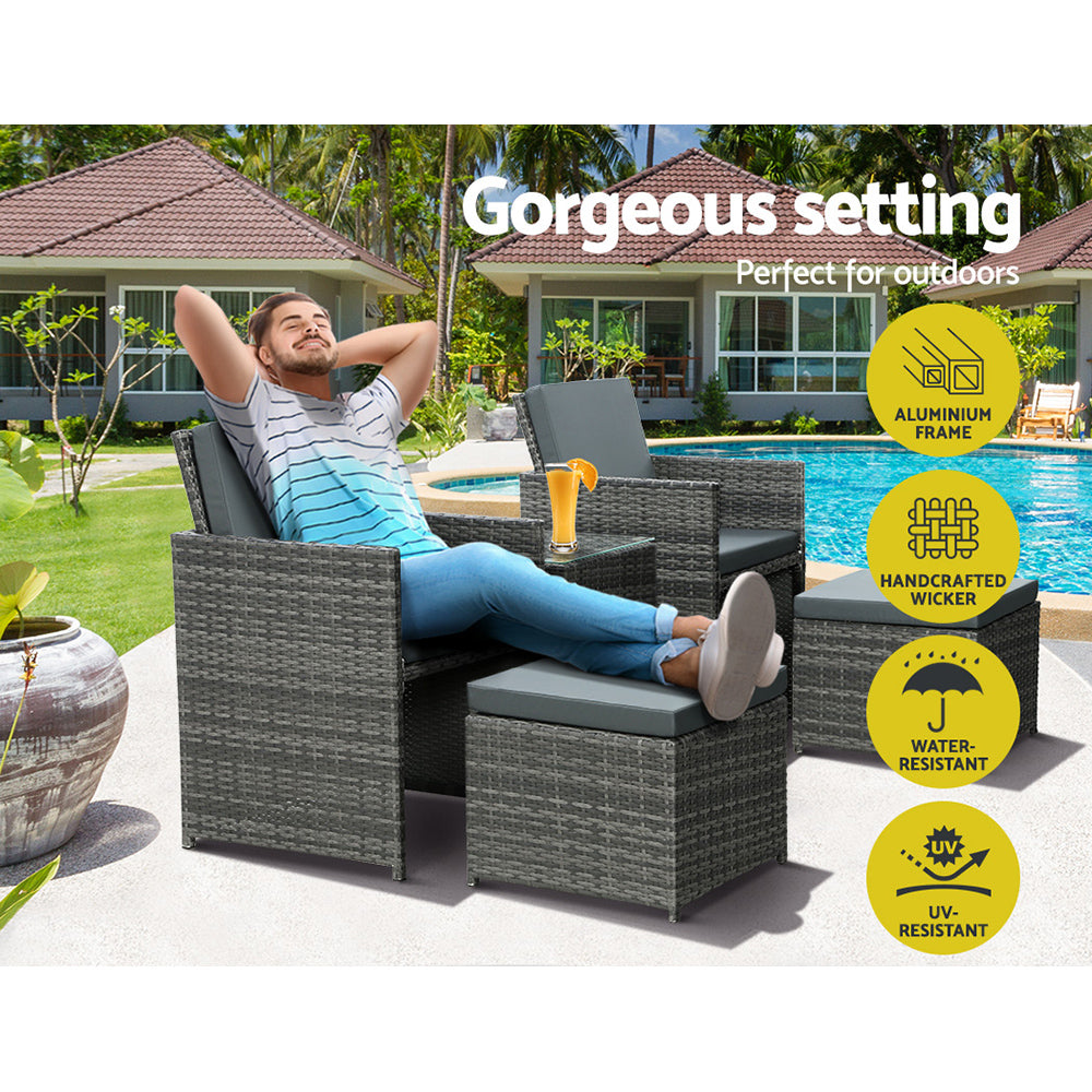 5-Piece Wicker Bistro Set - Grey Outdoor Furniture