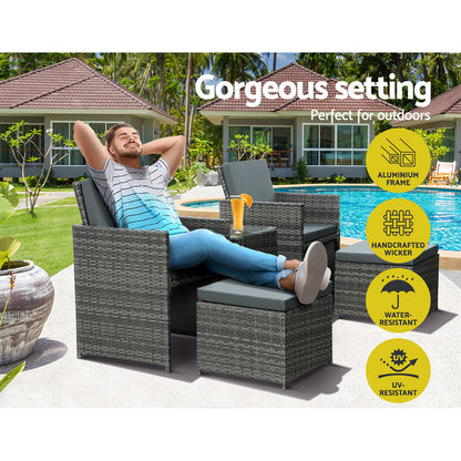 5-Piece Wicker Bistro Set - Grey Outdoor Furniture