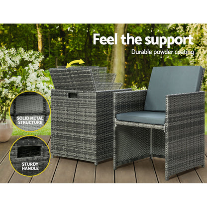 5-Piece Wicker Bistro Set - Grey Outdoor Furniture