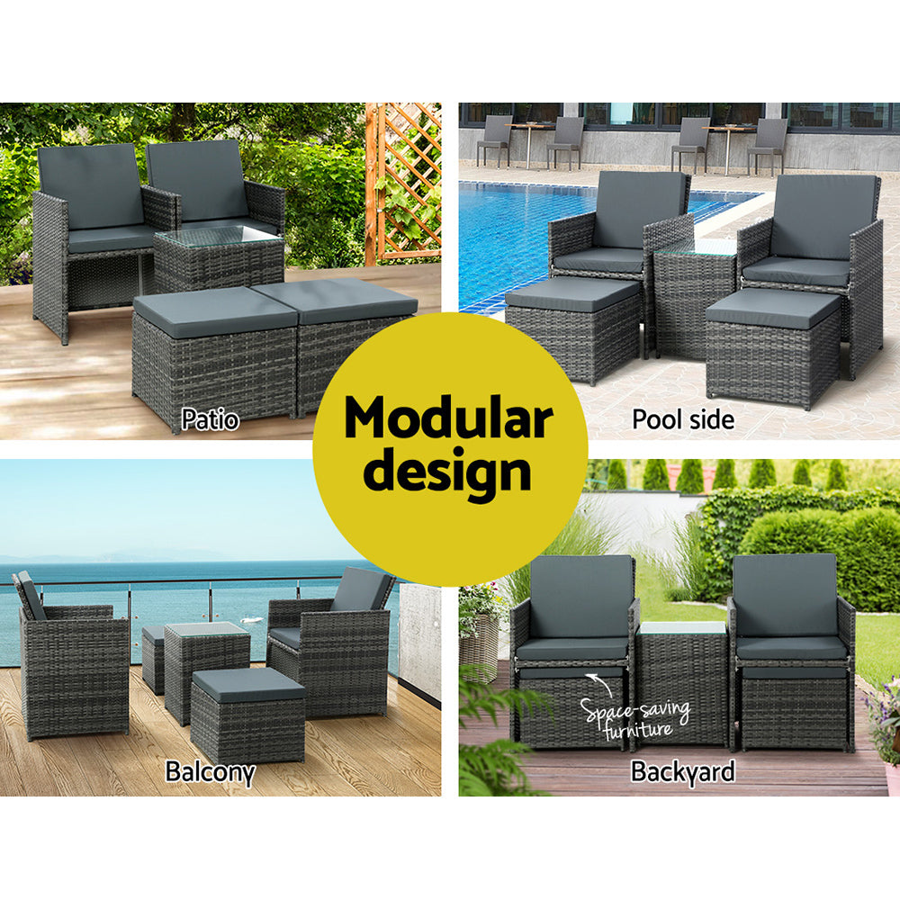 5-Piece Wicker Bistro Set - Grey Outdoor Furniture