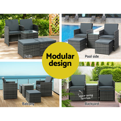 5-Piece Wicker Bistro Set - Grey Outdoor Furniture