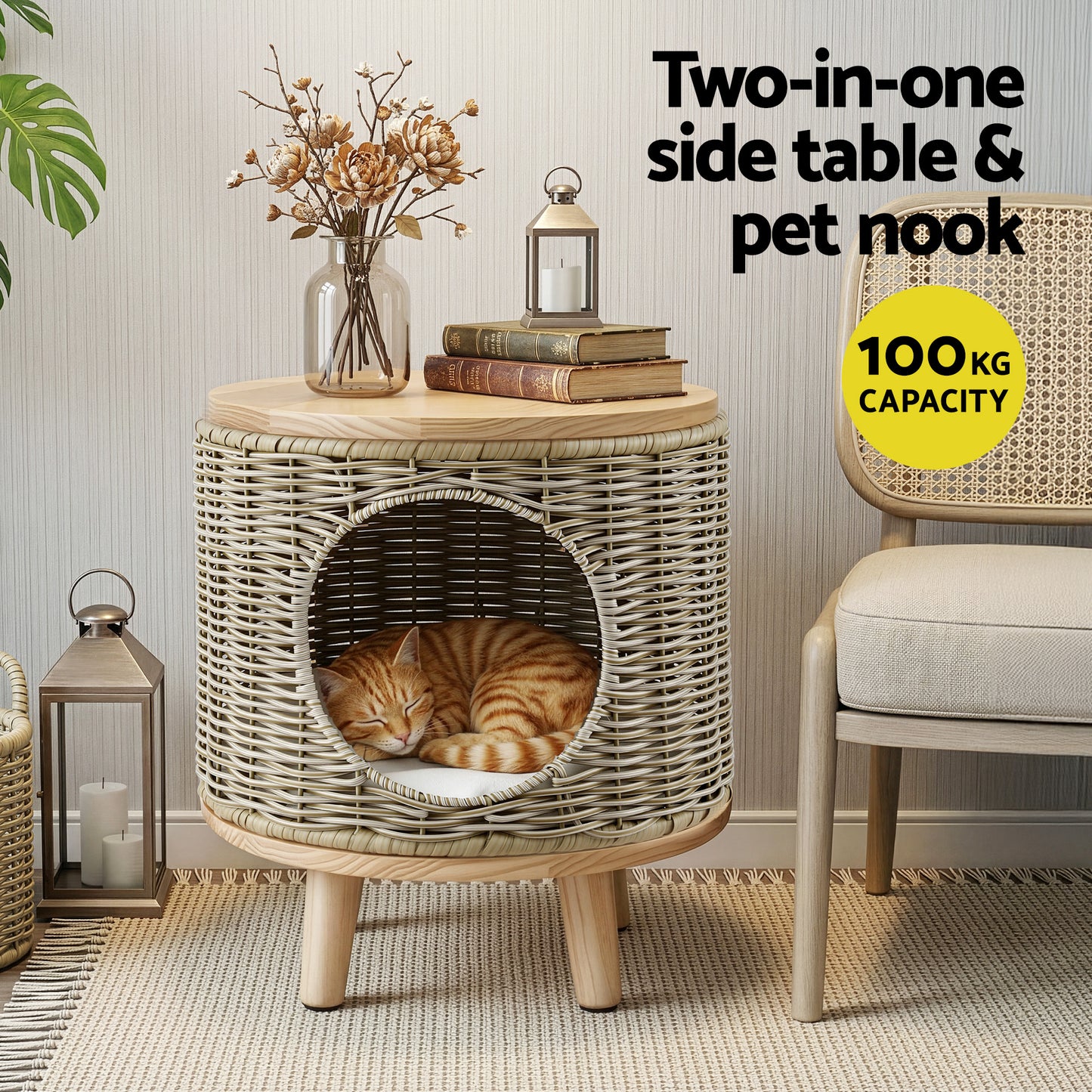 Wicker Pet Bed Side Table Rattan Steel | HomeAndLiving