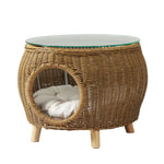 Wicker Coffee Side Table With Pet Bed Storage - Outdoor Aluminum