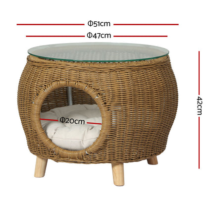 Wicker Coffee Side Table With Pet Bed Storage - Outdoor Aluminum