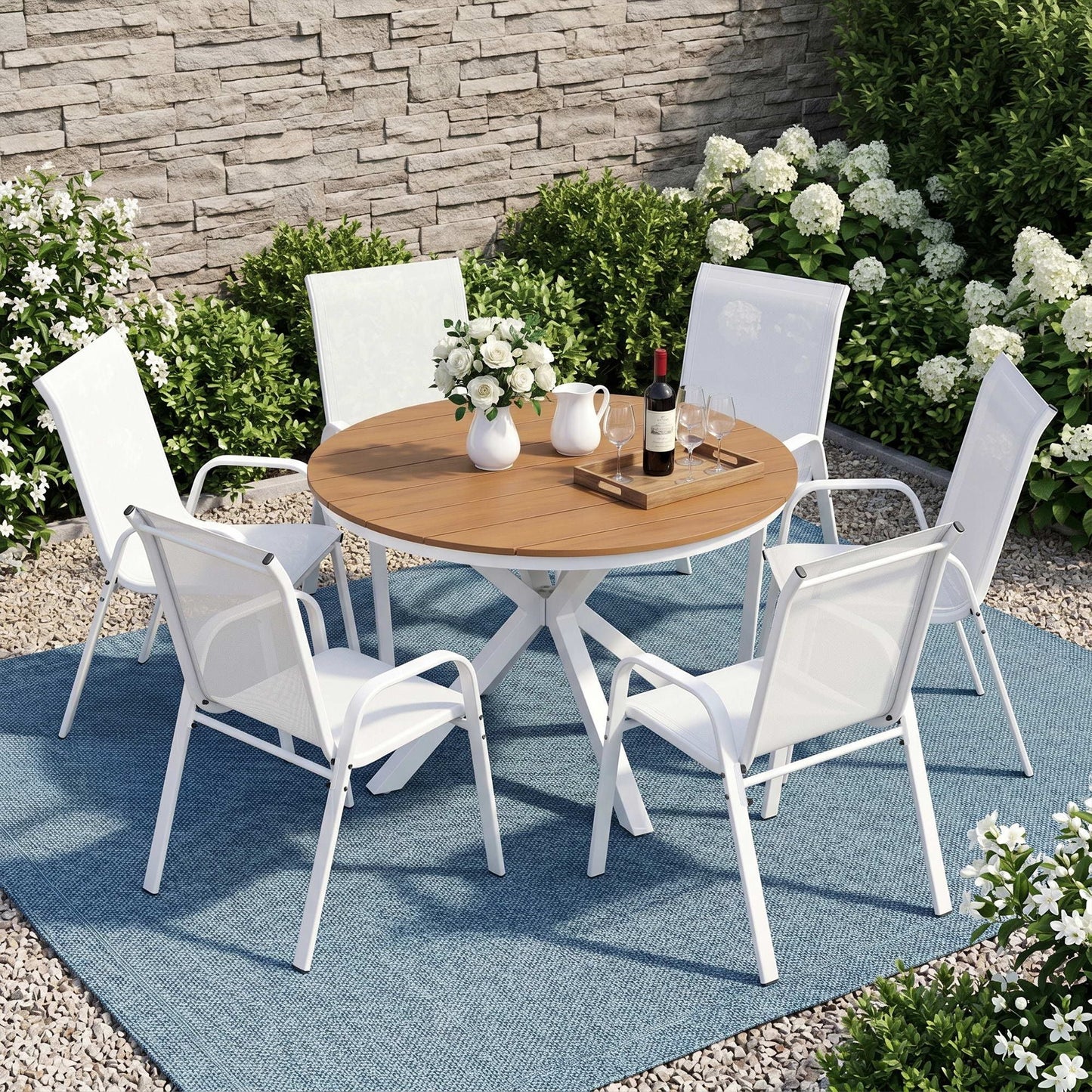 7 Piece Outdoor Dining Set Table Chairs Steel | Home & Living