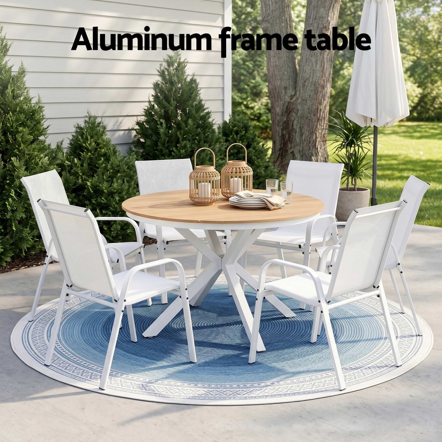 7 Piece Outdoor Dining Set Table Chairs Steel | Home & Living - 4