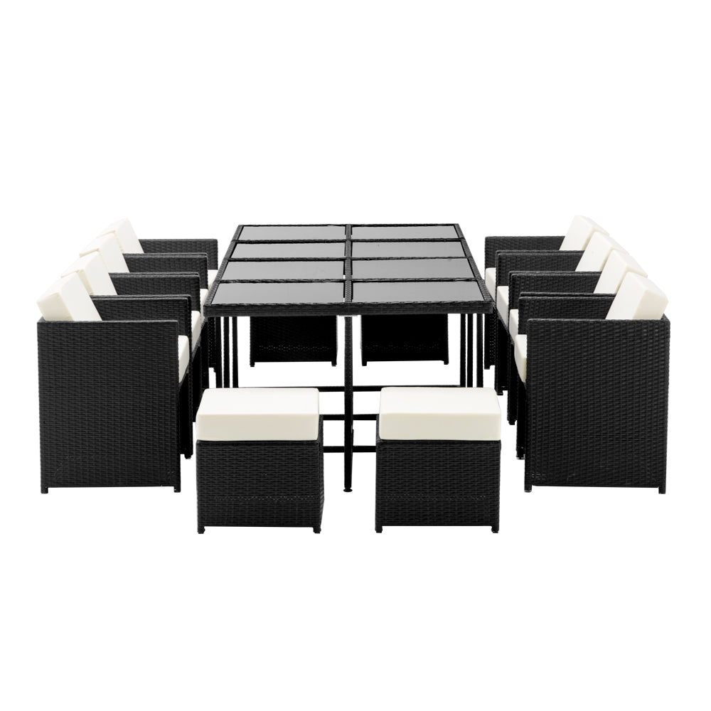 Outdoor Dining Set 13 Piece Wicker Table Chairs Setting Black
