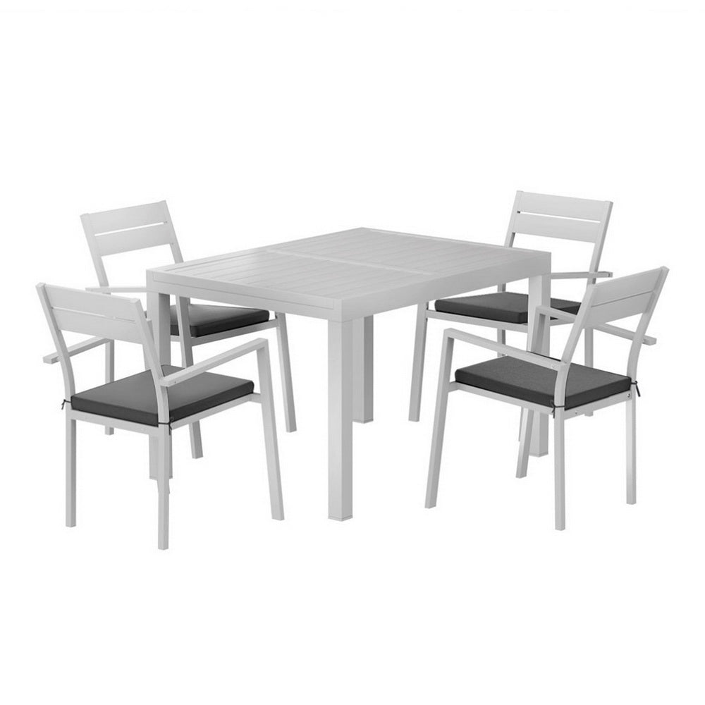  Outdoor Dining Set 5 Piece Aluminum Extendable Table Setting White