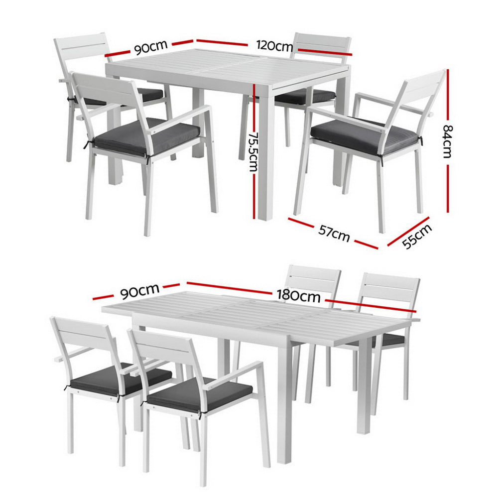  Outdoor Dining Set 5 Piece Aluminum Extendable Table Setting White