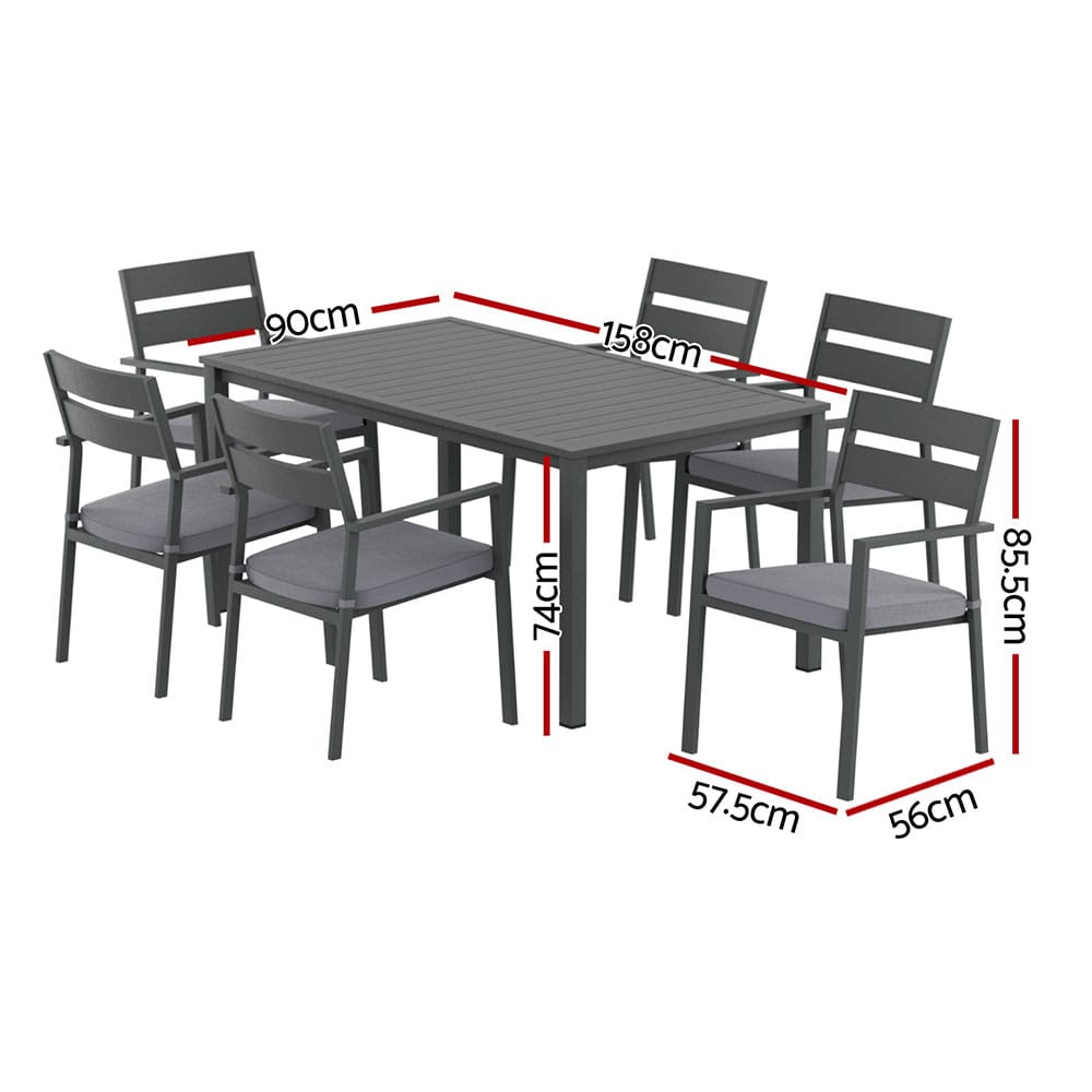 Outdoor Dining Set 7 Piece Aluminum 158x90x74cm