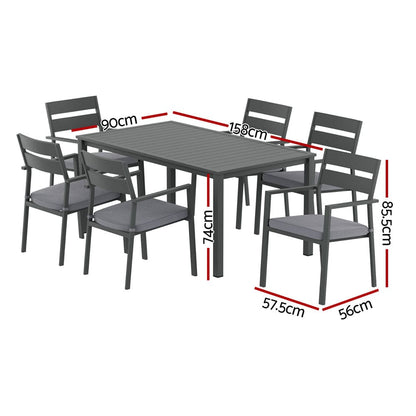 Outdoor Dining Set 7 Piece Aluminum 158x90x74cm