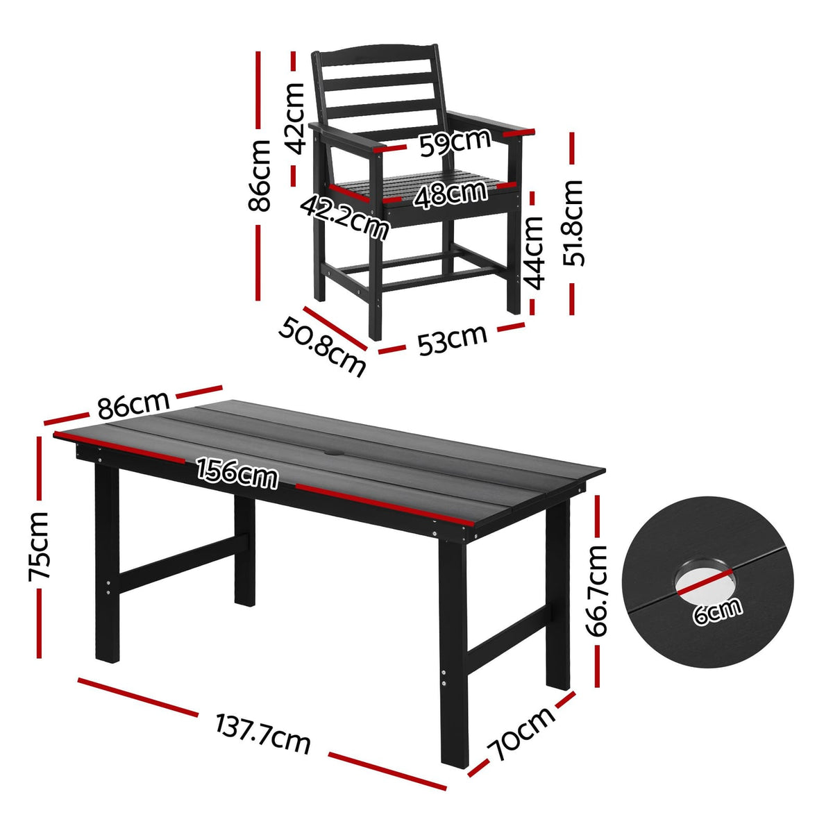 Outdoor Dining Set Black Marble 156x86x75cm