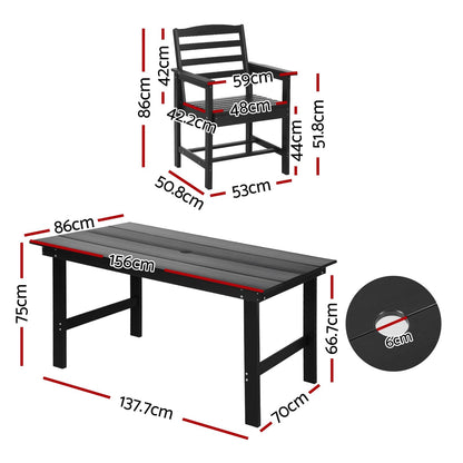 Outdoor Dining Set Black Marble 156x86x75cm