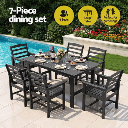 Outdoor Dining Set Black Marble 156x86x75cm