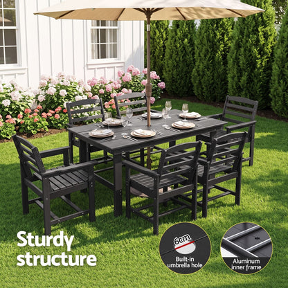 Outdoor Dining Set Black Marble 156x86x75cm