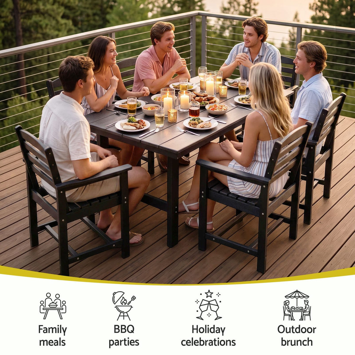 Outdoor Dining Set Black Marble 156x86x75cm