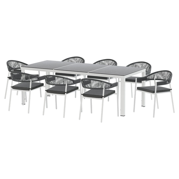  Outdoor Dining Set 9 Piece Steel Table Chairs Setting White