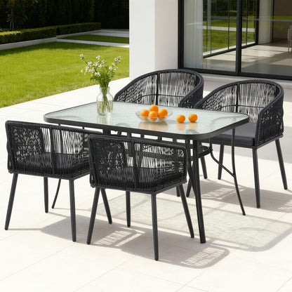 Outdoor Dining Set Black Rattan 60x50x80cm