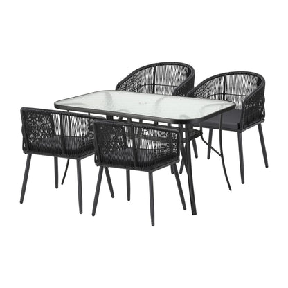 Outdoor Dining Set Black Rattan 60x50x80cm