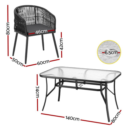 Outdoor Dining Set Black Rattan 60x50x80cm