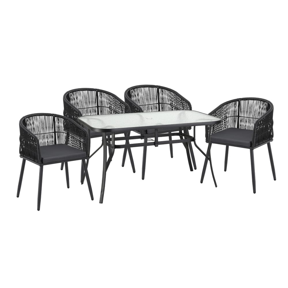 Outdoor Dining Set Black Rattan 60x50x80cm