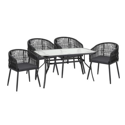 Outdoor Dining Set Black Rattan 60x50x80cm