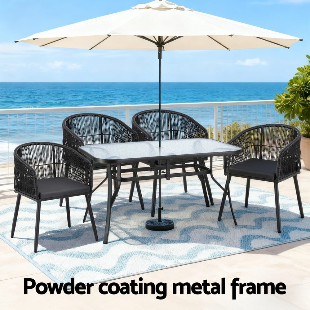 Outdoor Dining Set Black Rattan 60x50x80cm
