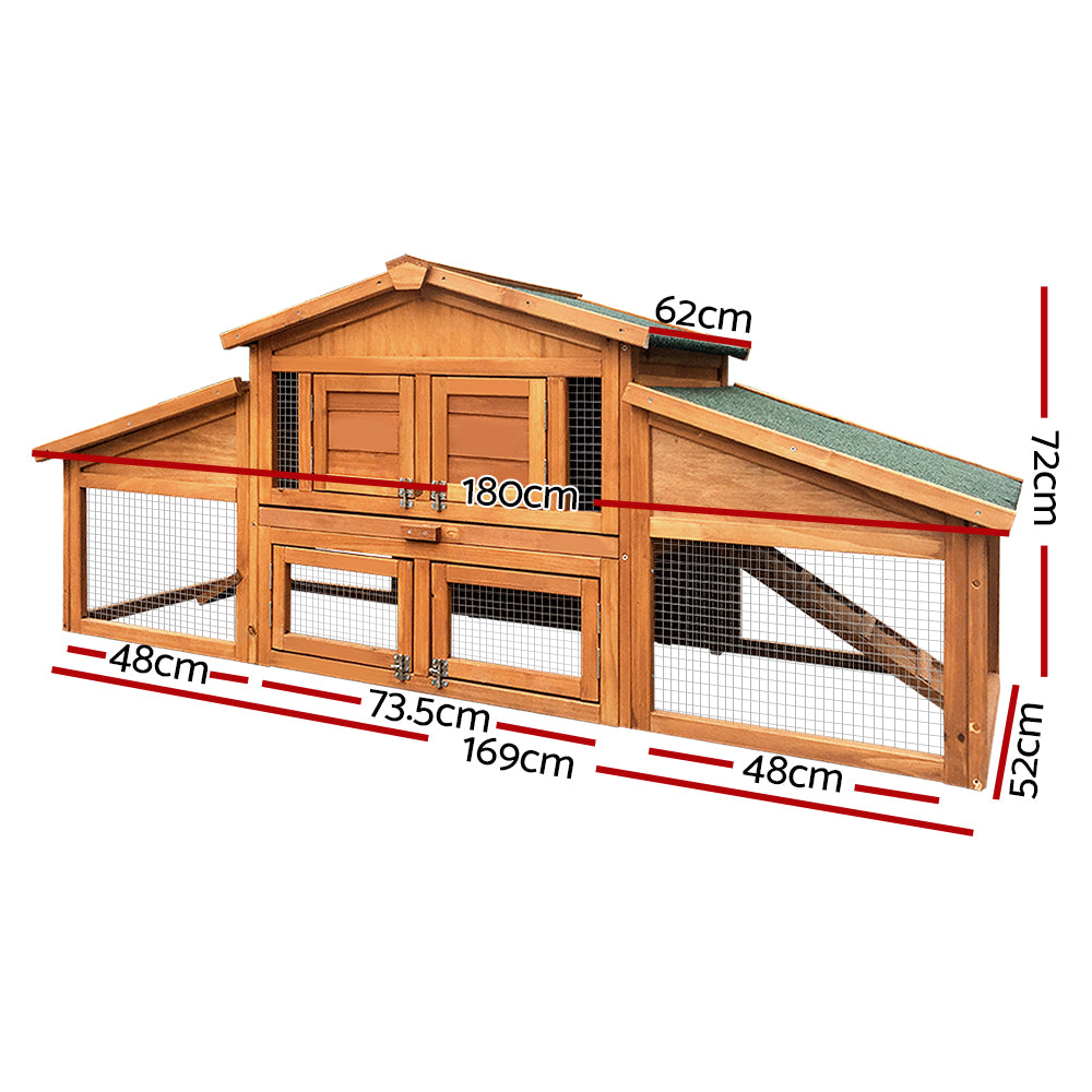 Chicken Coop Rabbit Hutch 169cm x 52cm x 72cm Large Chicken Coop Wooden House Run Cage
