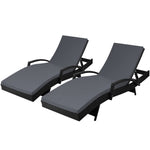 2Pc Adjustable Wicker Beach Chair Patio Lounger Black