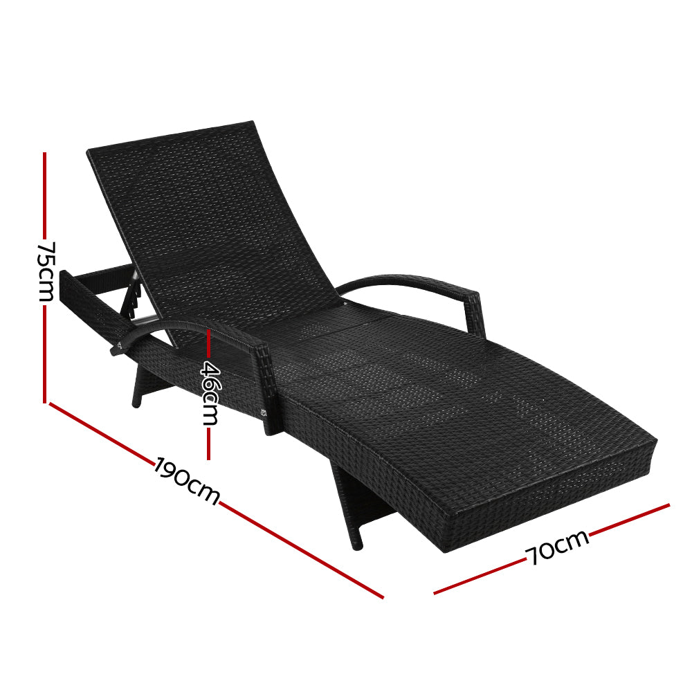 2Pc Adjustable Wicker Beach Chair Patio Lounger Black