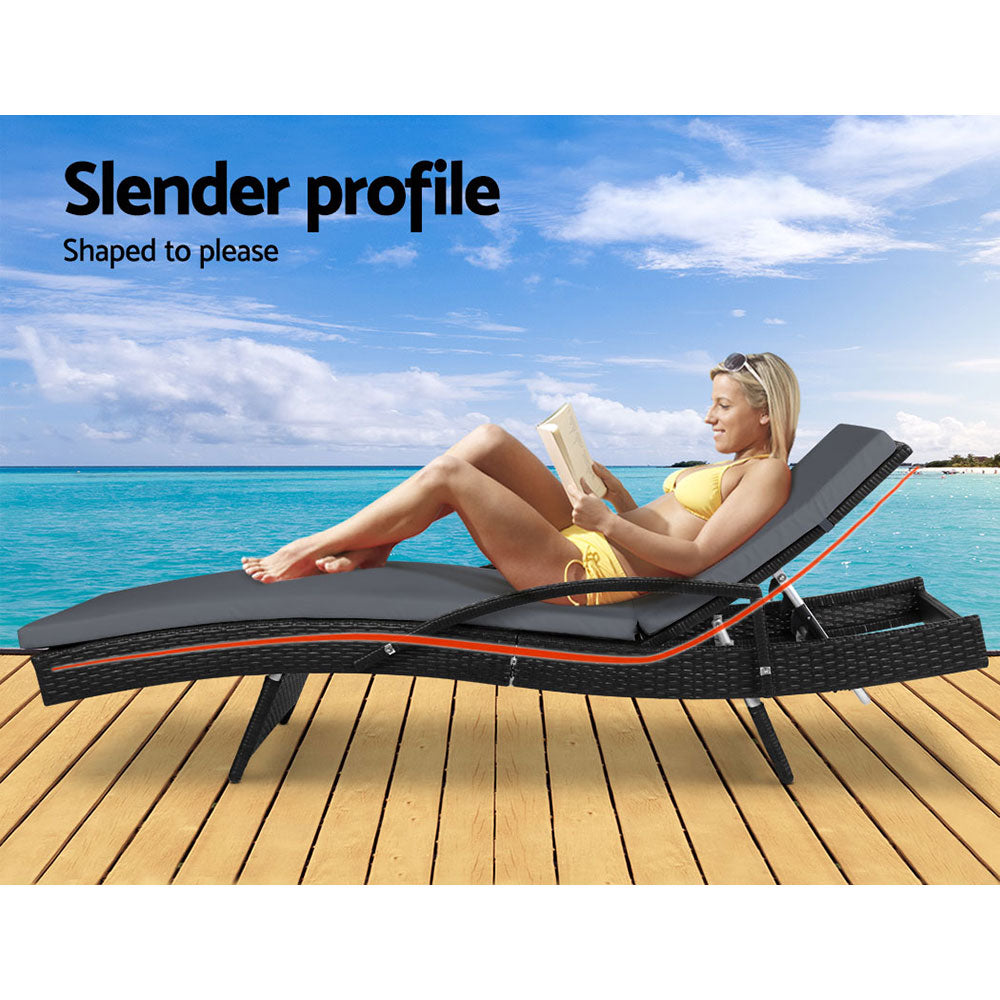 2Pc Adjustable Wicker Beach Chair Patio Lounger Black