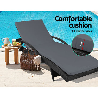 2Pc Adjustable Wicker Beach Chair Patio Lounger Black