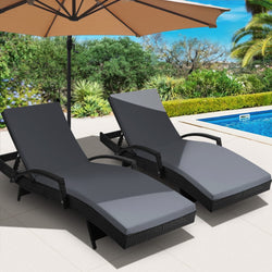 2Pc Adjustable Wicker Beach Chair Patio Lounger Black