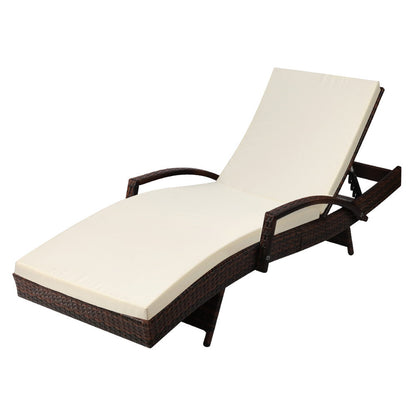 Adjustable Wicker Beach Chair Patio Lounger Brown