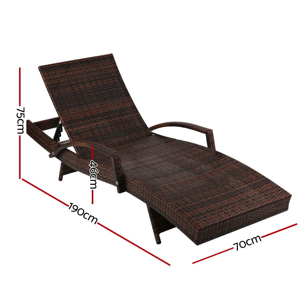 Adjustable Wicker Beach Chair Patio Lounger Brown