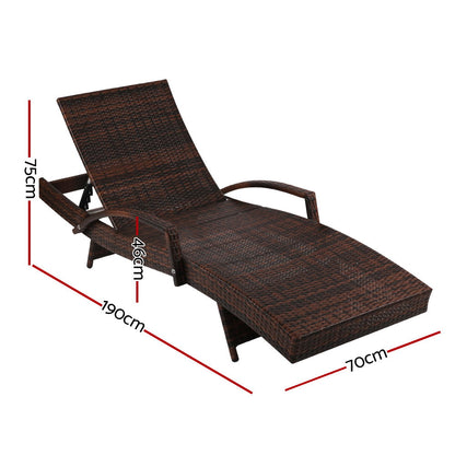Adjustable Wicker Beach Chair Patio Lounger Brown