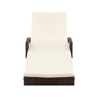 Adjustable Wicker Beach Chair Patio Lounger Brown