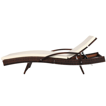 Adjustable Wicker Beach Chair Patio Lounger Brown