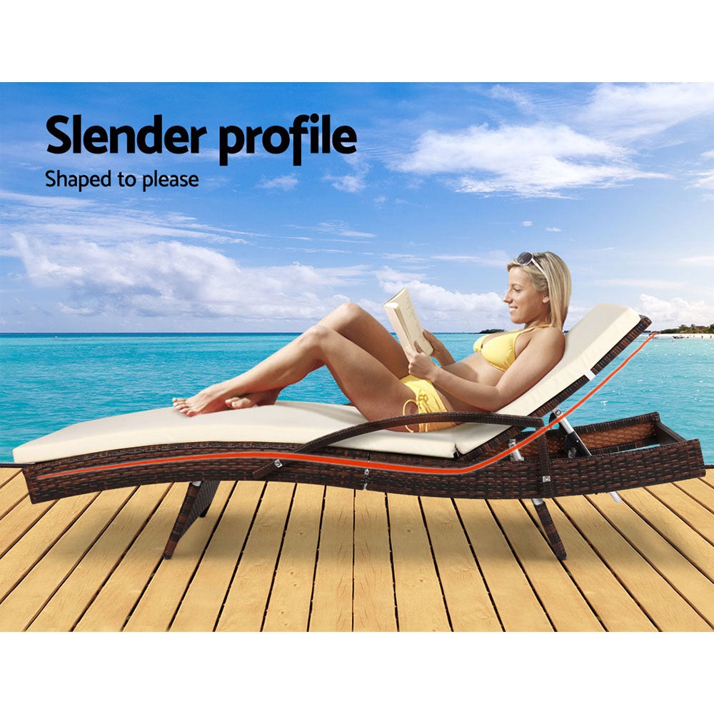 Adjustable Wicker Beach Chair Patio Lounger Brown